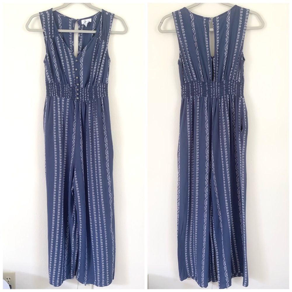 Japna Blue & White Boho Pattern Jumpsuit